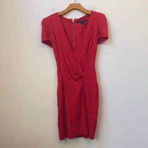 French Connection V Neck Wrap-style Red Dress
